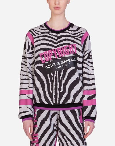 Shop Dolce & Gabbana Jersey Round-neck Sweatshirt With Zebra Jungle Sport Print In Animal Print