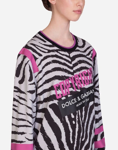 Shop Dolce & Gabbana Jersey Round-neck Sweatshirt With Zebra Jungle Sport Print In Animal Print