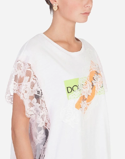 Shop Dolce & Gabbana Jersey T-shirt With Dolce&gabbana Appliquè In White