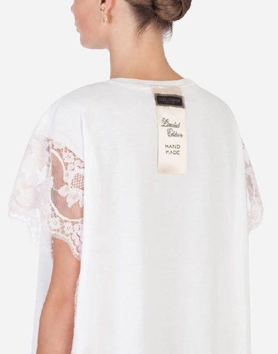 Shop Dolce & Gabbana Jersey T-shirt With Dolce&gabbana Appliquè In White