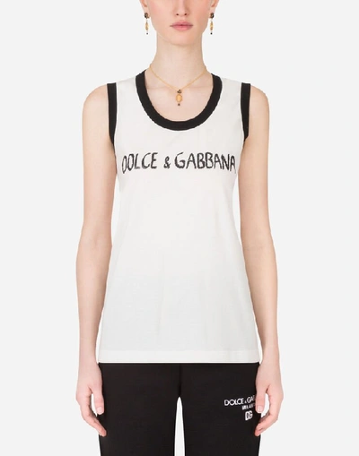 Shop Dolce & Gabbana Jersey Tank With Print In White