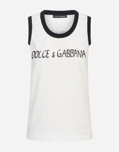Shop Dolce & Gabbana Jersey Tank With Print In White