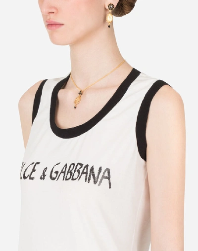 Shop Dolce & Gabbana Jersey Tank With Print In White