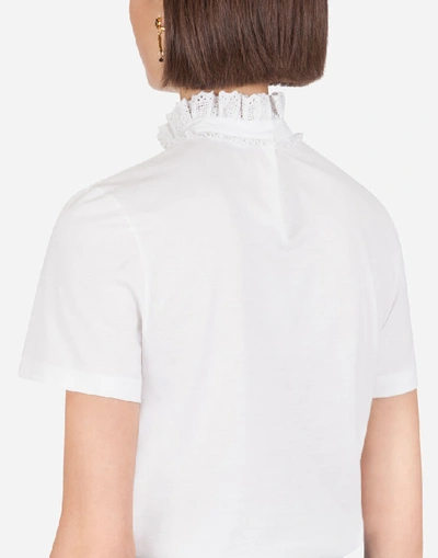 Shop Dolce & Gabbana Jersey T-shirt With Embroidery And A Lace Collar In White