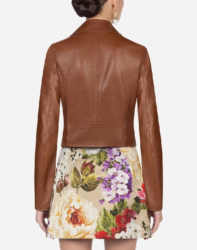 Shop Dolce & Gabbana Leather Biker Jacket In Brown