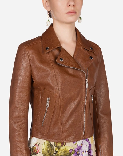 Shop Dolce & Gabbana Leather Biker Jacket In Brown