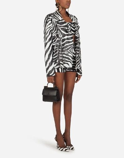 Shop Dolce & Gabbana Biker Jacket In Eel Skin With Zebra Print