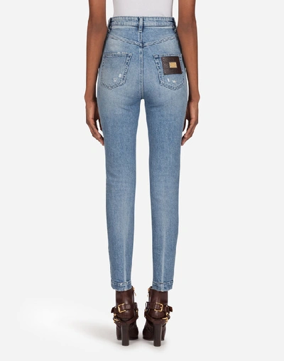 Shop Dolce & Gabbana Audrey Jeans In Light Blue Denim With Rips