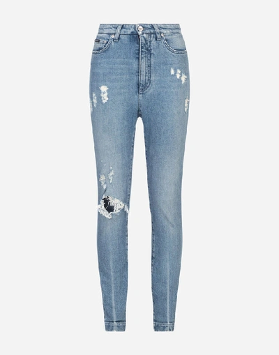 Shop Dolce & Gabbana Audrey Jeans In Light Blue Denim With Rips