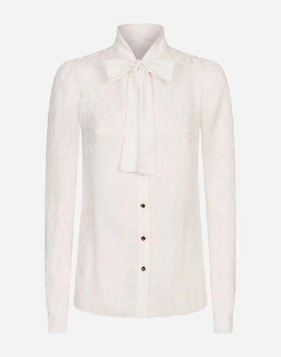 Shop Dolce & Gabbana Dg Logo Shirt In Jacquard With Bow In White