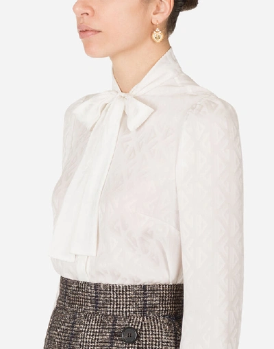 Shop Dolce & Gabbana Dg Logo Shirt In Jacquard With Bow In White