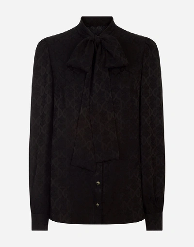 Shop Dolce & Gabbana Dg Logo Shirt In Jacquard With Bow In Black