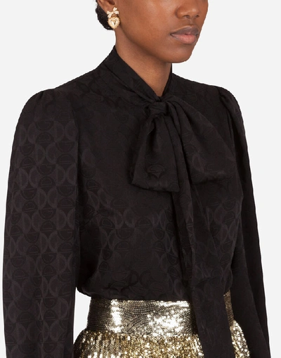 Shop Dolce & Gabbana Dg Logo Shirt In Jacquard With Bow In Black