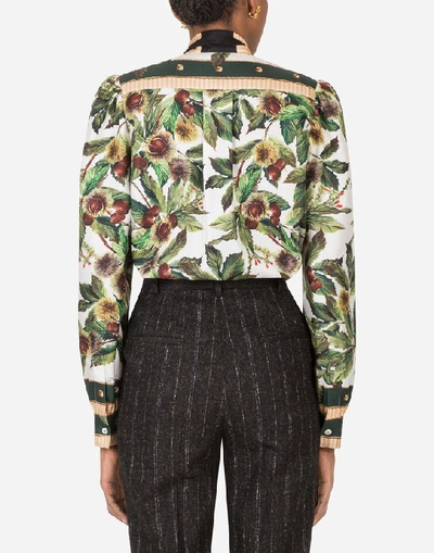 Shop Dolce & Gabbana Chestnut Print Shirt In Twill With Bow
