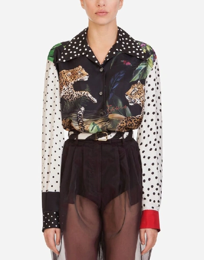 Shop Dolce & Gabbana Oversized Shirt In Crêpe De Chine With Tropical Jungle Print In Multicolored