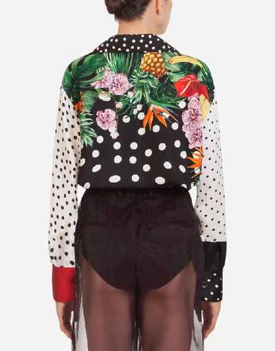 Shop Dolce & Gabbana Oversized Shirt In Crêpe De Chine With Tropical Jungle Print In Multicolored