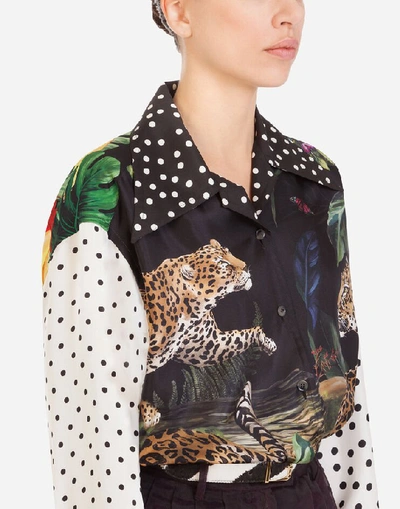 Shop Dolce & Gabbana Oversized Shirt In Crêpe De Chine With Tropical Jungle Print In Multicolored