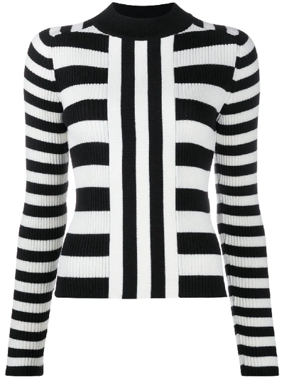 Shop Msgm Striped Knitted Jumper In White