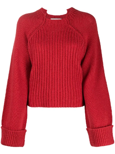 Shop Stella Mccartney Cut-out Ribbed Sweater In Red