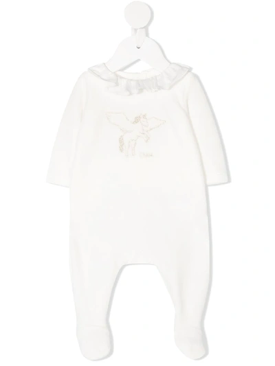 Shop Chloé Logo Unicorn Embroidered Babygrow In White