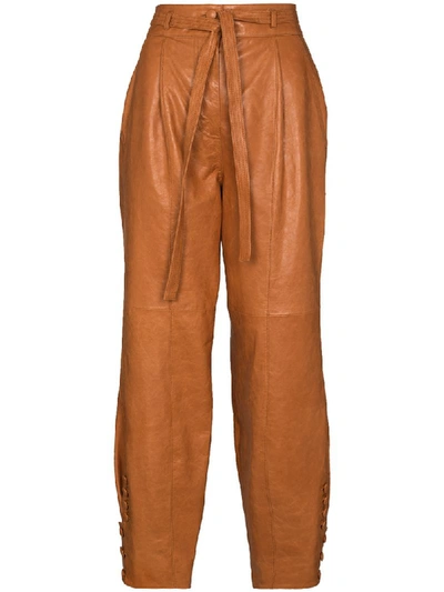 Shop Ulla Johnson Navona Tie-waist Leather Trousers In Brown