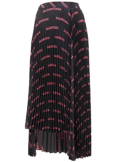 Shop Balenciaga Logo Pleated Skirt In Black