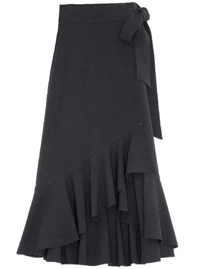 Shop Ganni Crepe Wrap Skirt In Black