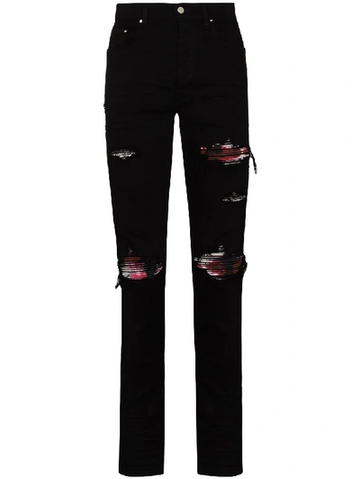 Shop Amiri Mx1 Distressed Skinny-fit Jeans In Black