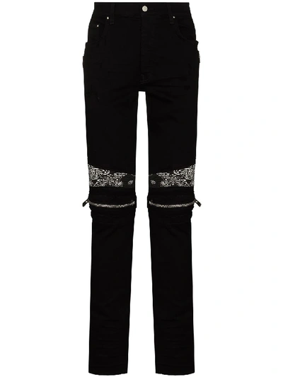 Shop Amiri Bandana-trim Skinny Jeans In Black
