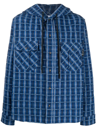 Shop Off-white Plaid Hooded Shirt In Blue