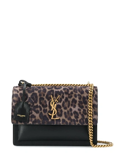 Shop Saint Laurent Medium Leopard-print Sunset Bag In Black