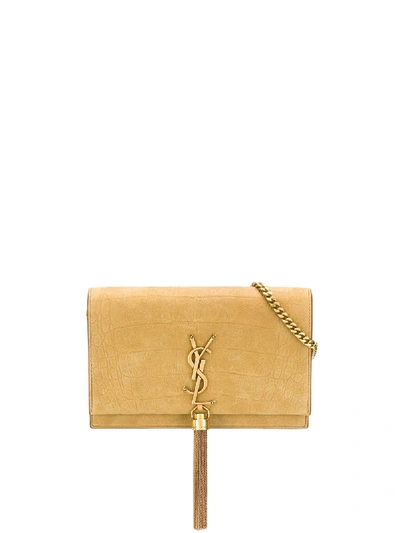 Shop Saint Laurent Kate Calf Leather Crossbody Bag In Gold