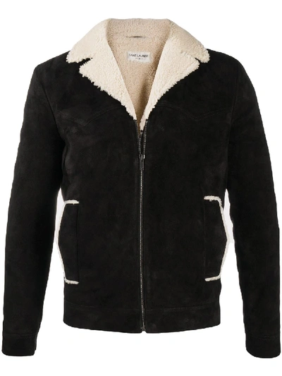 Shop Saint Laurent Shearling Short Zip-up Jacket In Black