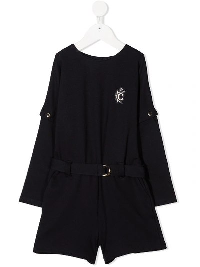 Shop Chloé Logo Embroidered Belted Playsuit In Blue