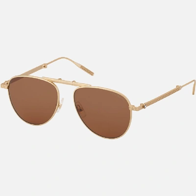 Shop Montblanc Faltbare Eckighe Sonnenbrille Mit Fassung Aus Goldfarbenem Metall