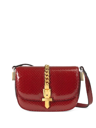Shop Gucci Sylvie 1969 Python Mini Shoulder Bag In Red