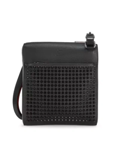 Shop Christian Louboutin Men's Benech Medium Spiked Leather Case In Black