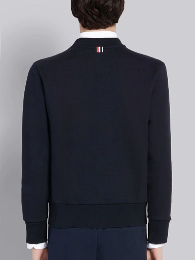 Shop Thom Browne Navy Classic Loopback Stripe Pocket Crewneck Sweatshirt In Blue