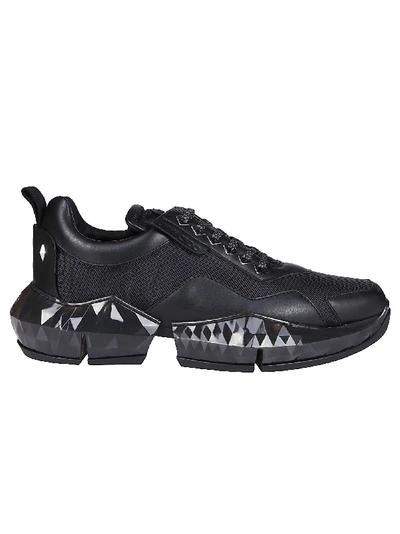 Shop Jimmy Choo Black Leather Diamond Sneakers