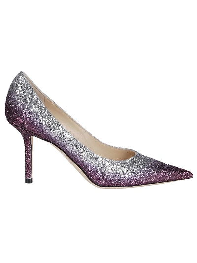 Shop Jimmy Choo Solver Tone And Purple Love 85 Pumps In Plum Silver