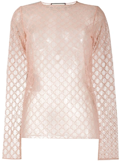 Shop Gucci Semi-transparentes Top Mit Stickerei In Pink
