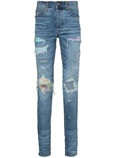 Shop Amiri Distressed-effect Skinny Jeans In Blue
