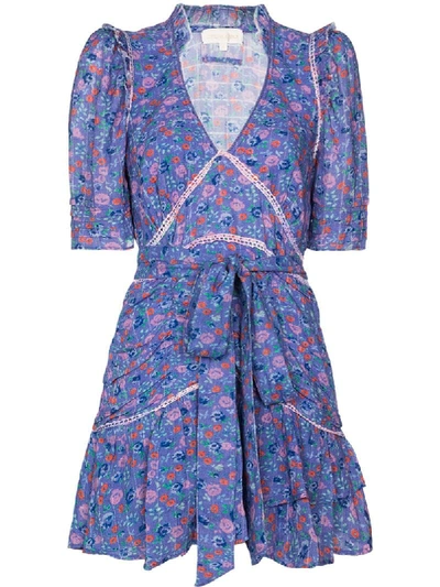 Shop Loveshackfancy Arlo Floral-print Mini Dress In Blue