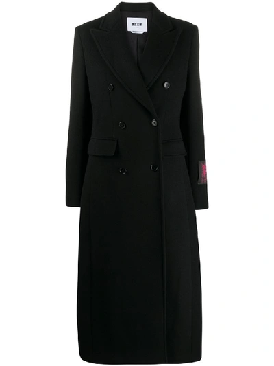Shop Msgm Double-breasted Peacoat In Black