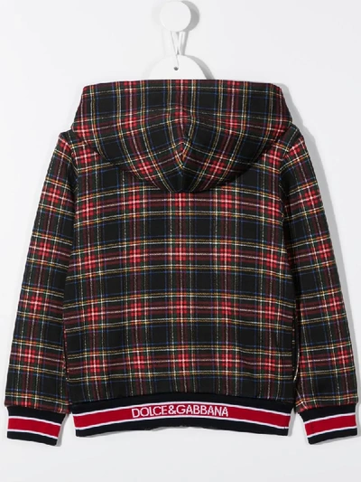 Shop Dolce & Gabbana Check Pattern Hooded Jacket In Red
