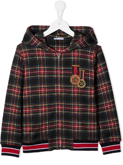 Shop Dolce & Gabbana Check Pattern Hooded Jacket In Red
