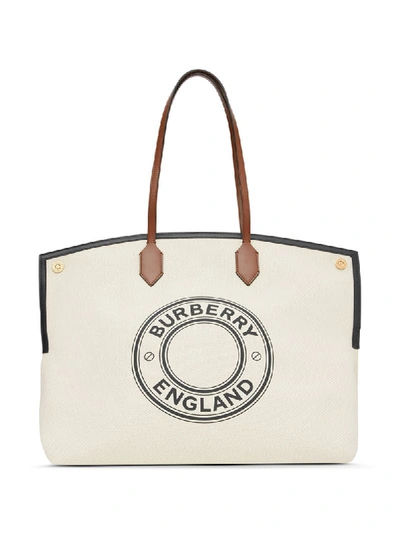 Shop Burberry Graphic Logo Society Tote Bag In Neutrals