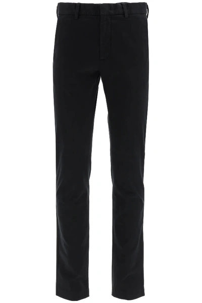 Shop Z Zegna Slim Fit Chino Trousers In Nero Unito (black)