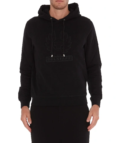 Shop Belstaff Embroidered Logo Hoodie In Black