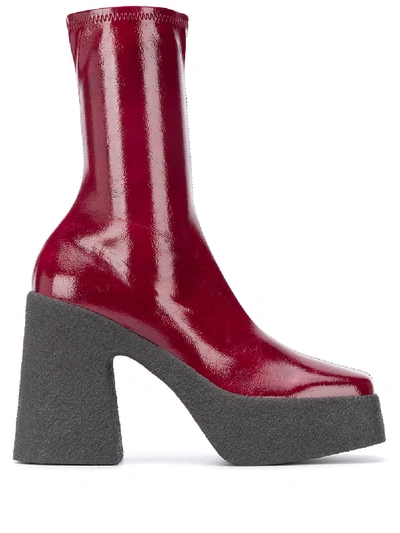 Shop Stella Mccartney Square-toe Platform Boots In Red